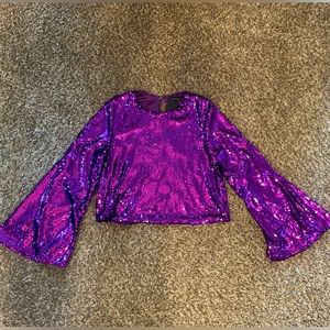 Game Day Purple Sequin Cropped Top